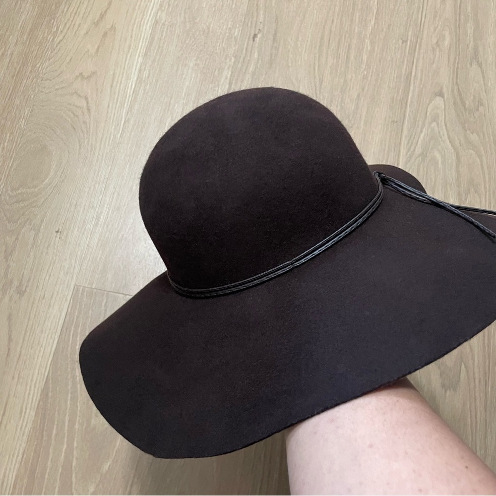 Woman Elegant Brown Wool Wide-Brim Hat winter elegant accessories sophisticated - Picture 4 of 8